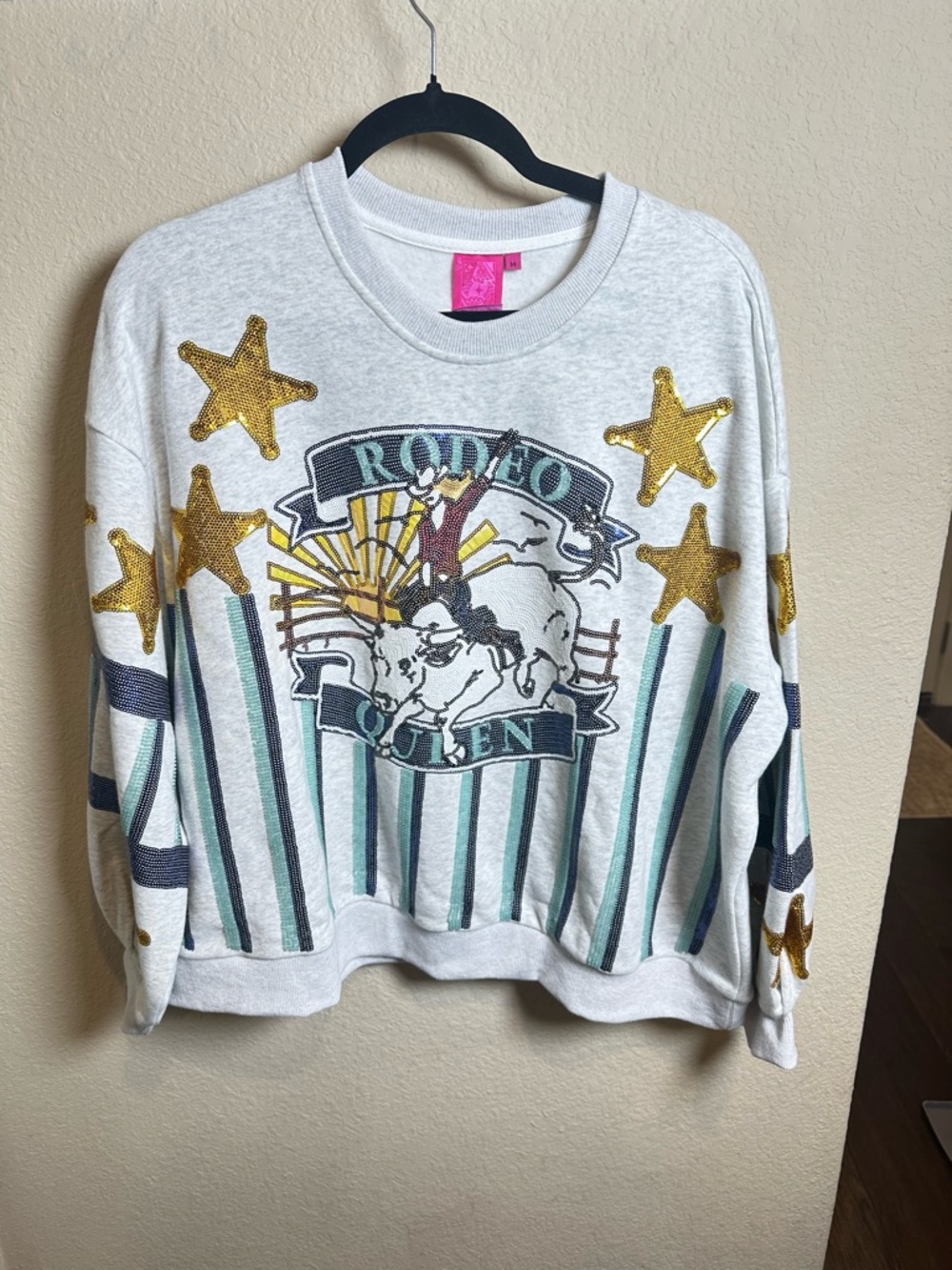 QUEEN OF SPARKLES Rodeo Pink Label Embellished Graphic Sweatshirt - Picture 2 of 9